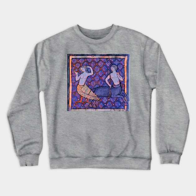 Presence Medieval An Onocentaur with a Bow Looks at a Siren. Crewneck Sweatshirt by KultakalaSPb-Design